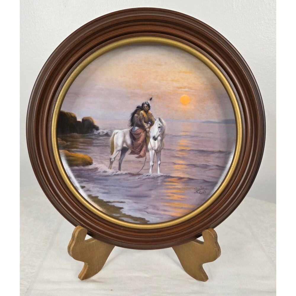 Vtg Framed "Sunset" by Perillo Collector Plate #1091 (1985) 9" Plate 11" Framed
